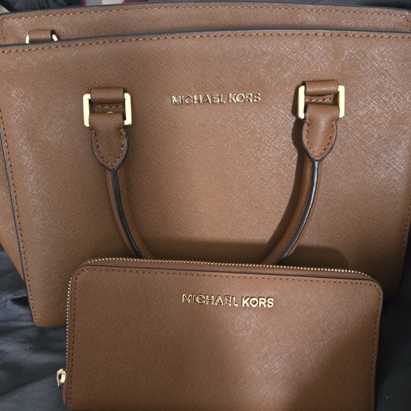 Michael Kors Handbags - Michael Kors Tan Satchel and Wallet Set